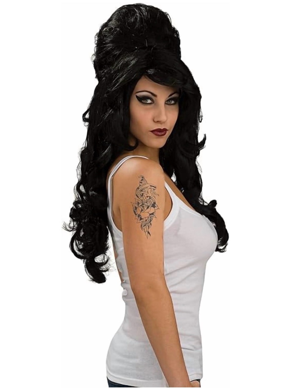 Amy Winehouse Black Curly Beehive Wig